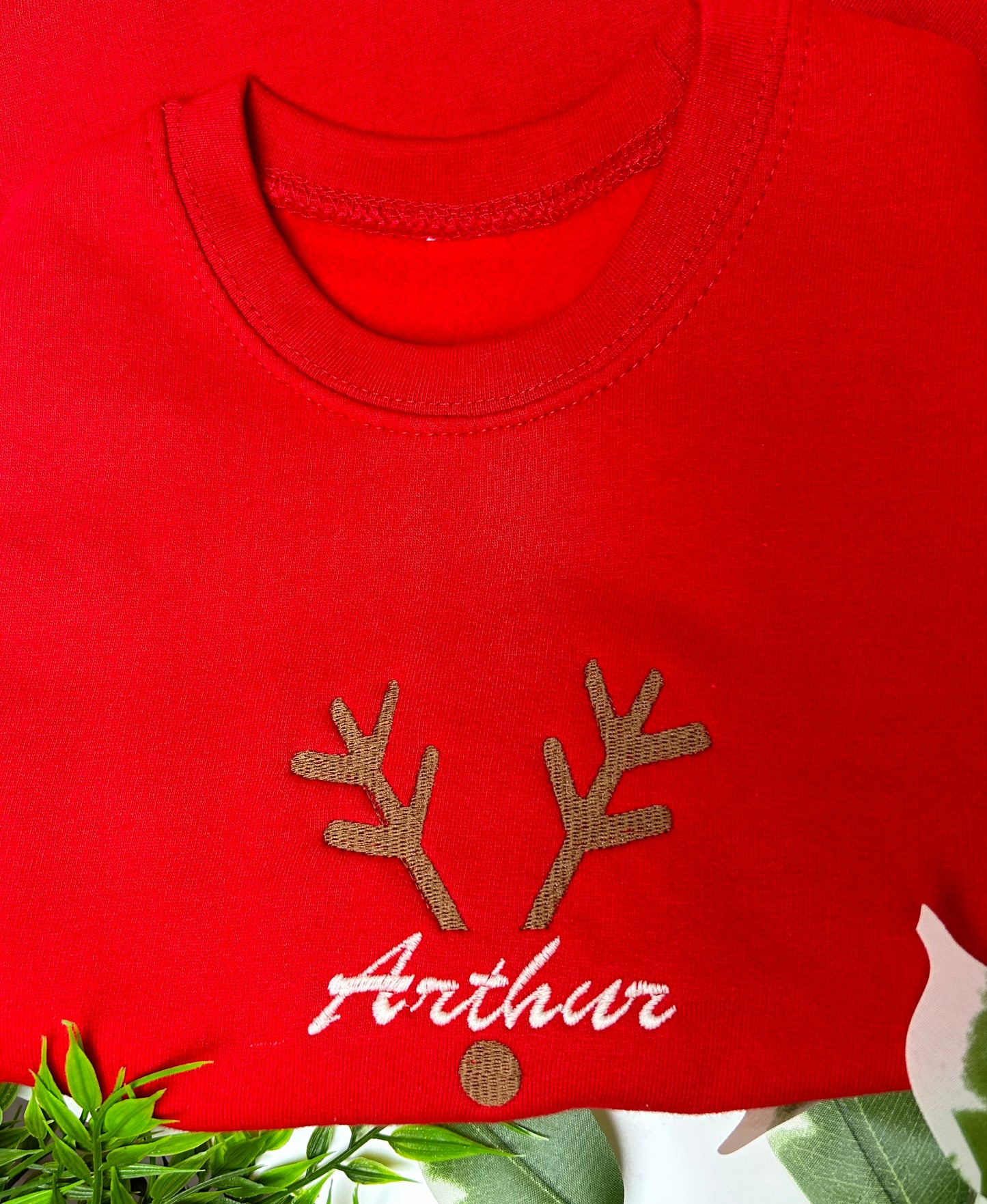 Children's Personalised Christmas Family Reindeer Antlers Matching Embroidered Sweatshirt