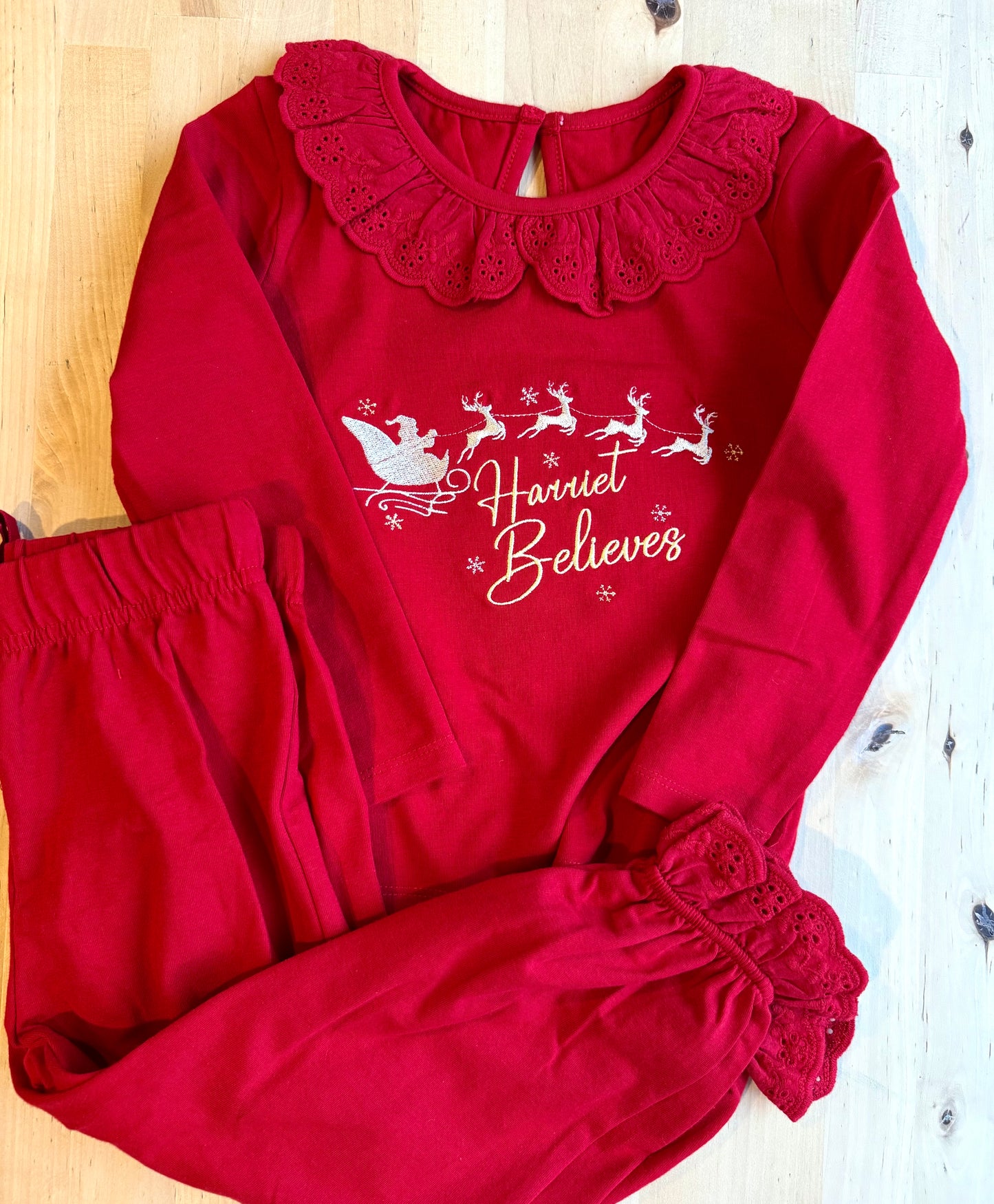 Santa’s Sleigh Personalised Believe Children's Christmas Pyjamas - Embroidered