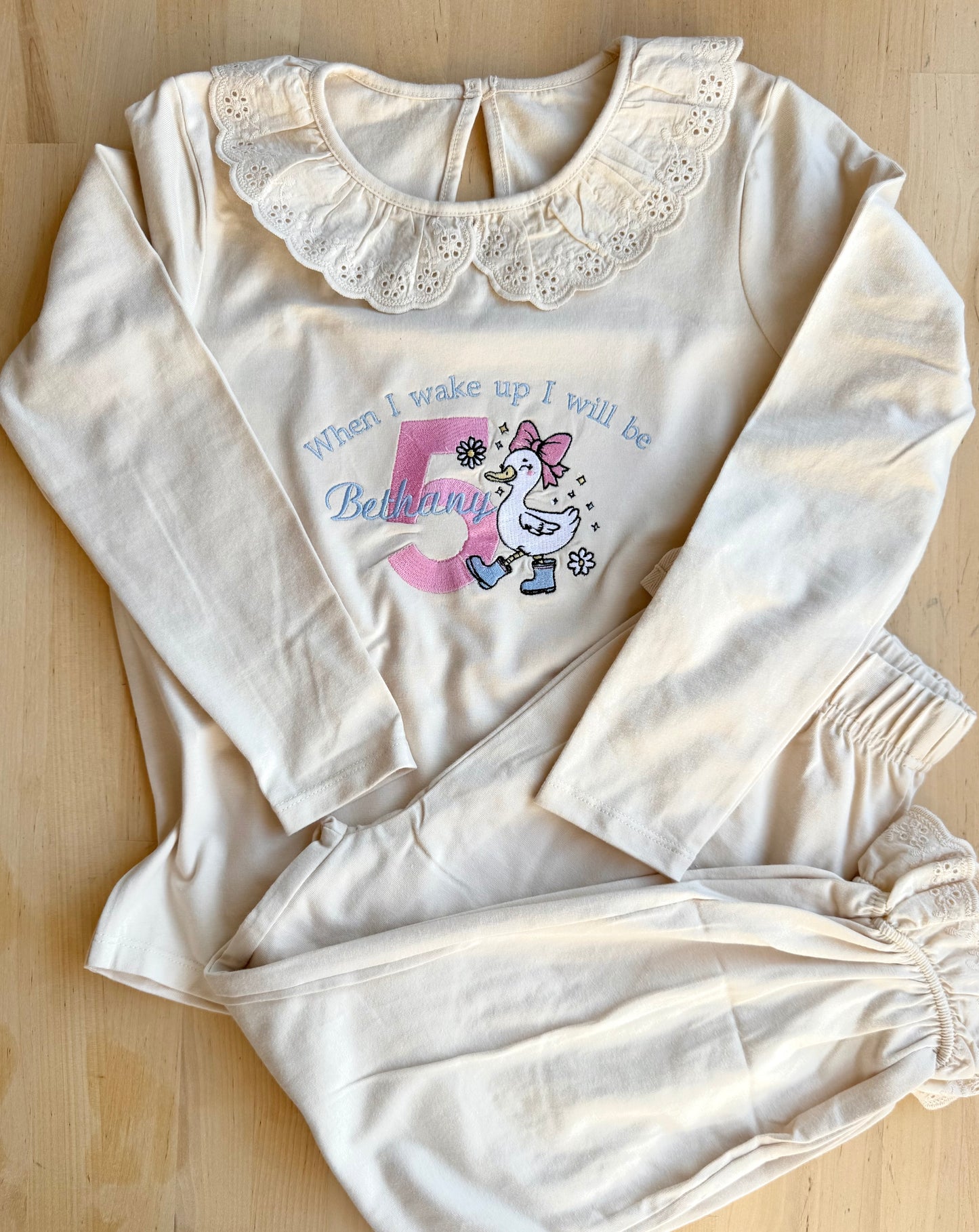 Duck Bow Personalised Kids Birthday Pyjamas - Embroidered