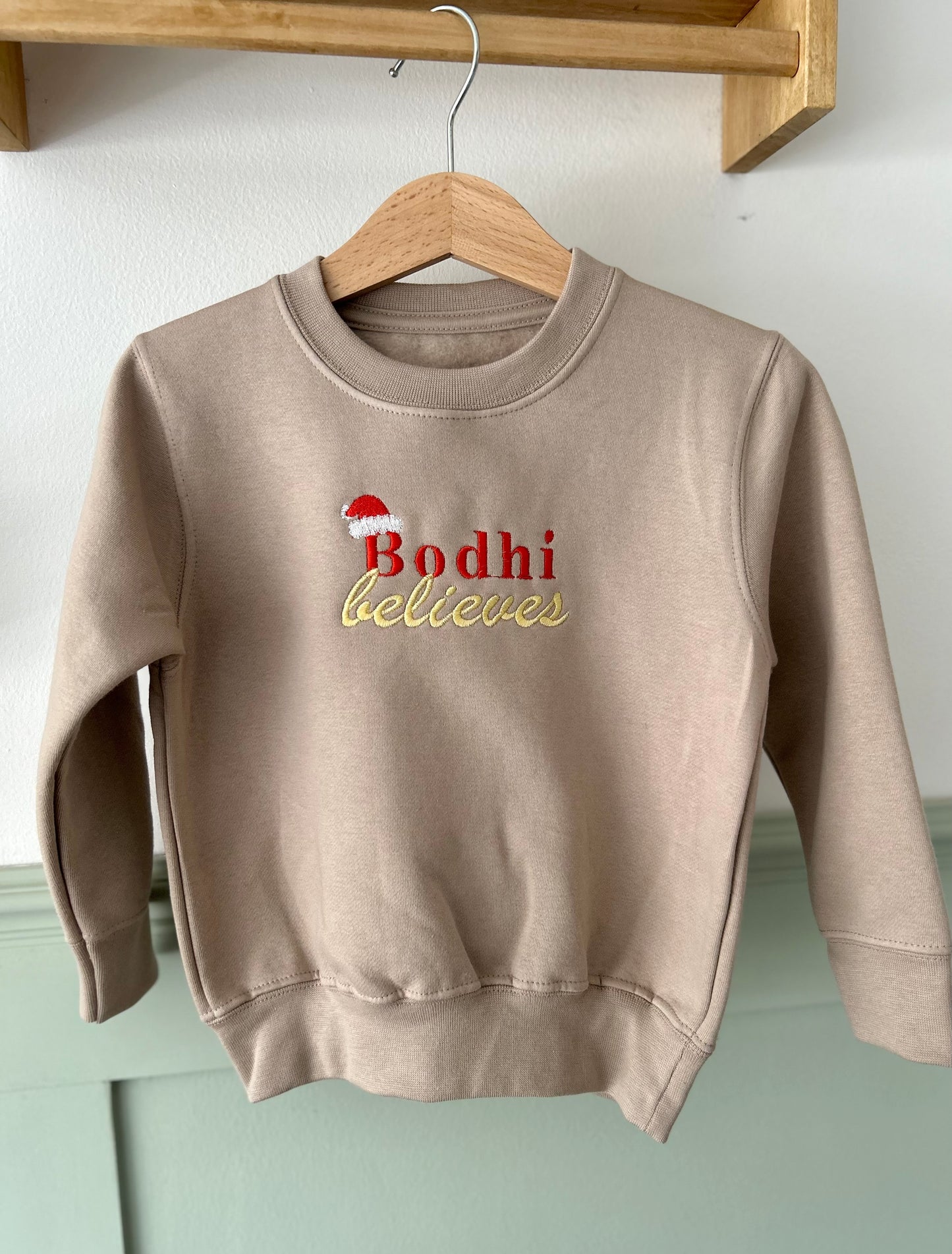 'Name' Believes Personalised Christmas Children's Jumper -Embroidered