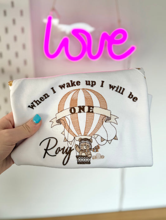 Bear in Hot Air Balloon Personalised Kids Age Birthday Pyjamas - Embroidered