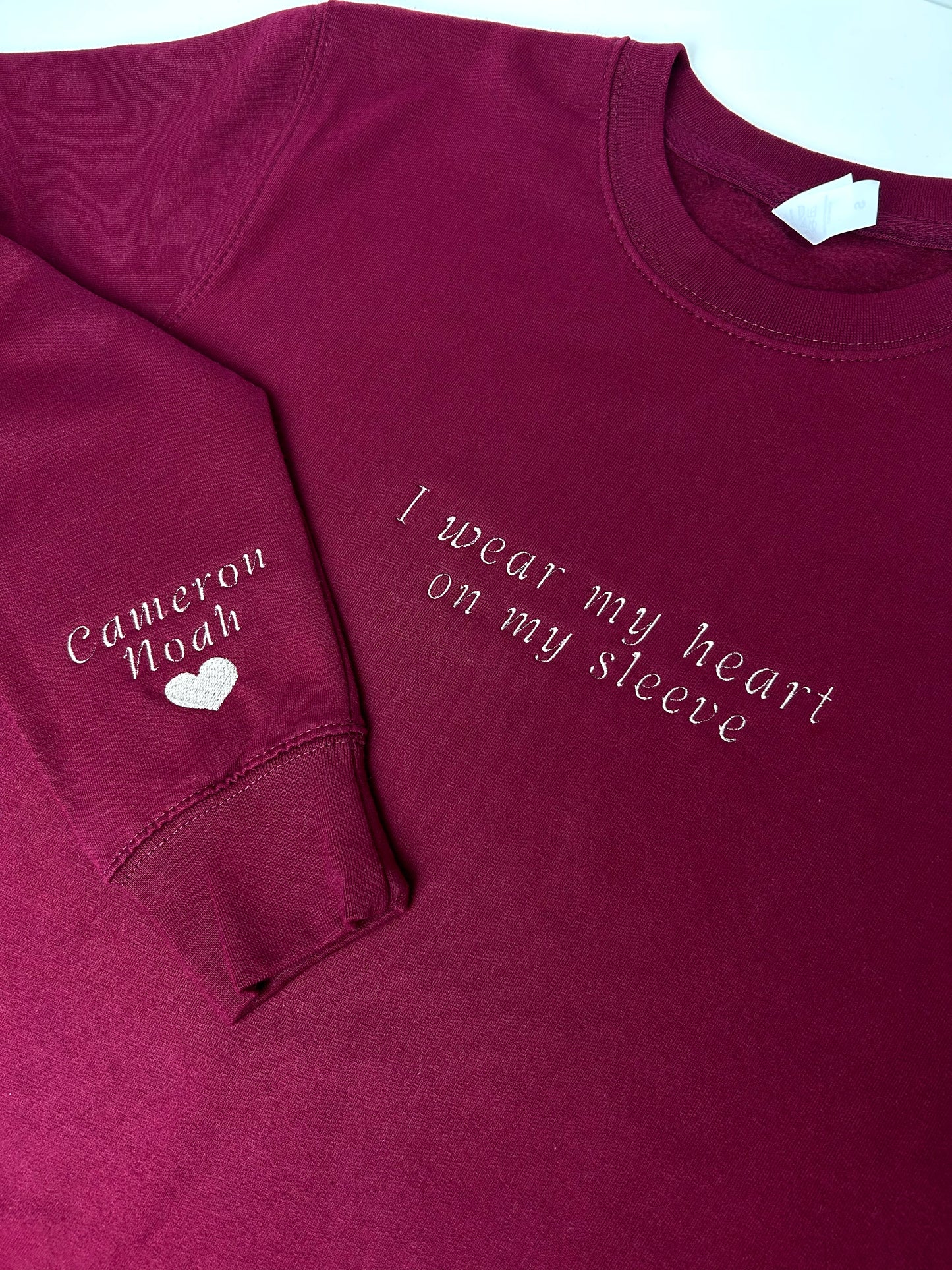 Personalised ‘I wear my heart on my sleeve’ Adult Sweatshirt - Embroidered