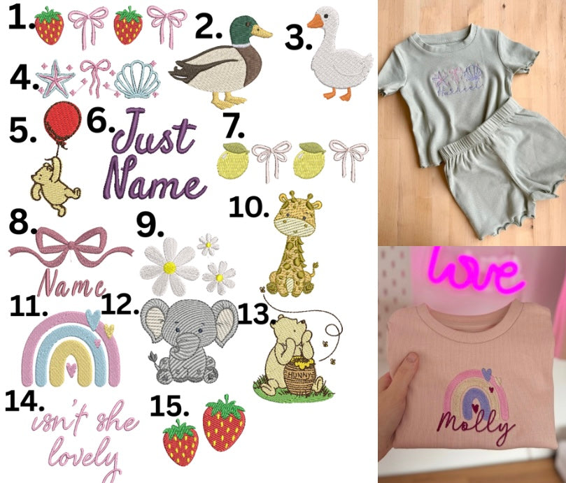 Multiple Designs | Ribbed T-Shirt and Short Set - Embroidery Personalised