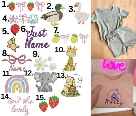 Multiple Designs | Ribbed T-Shirt and Short Set - Embroidery Personalised