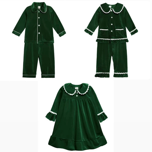 Green Velvet Pyjamas - Children's Personalised