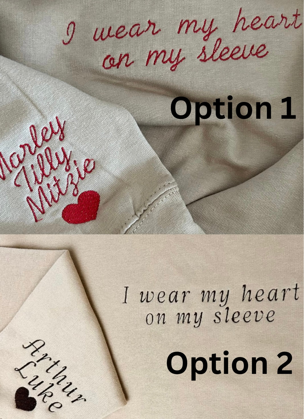 Personalised ‘I wear my heart on my sleeve’ Adult Sweatshirt - Embroidered