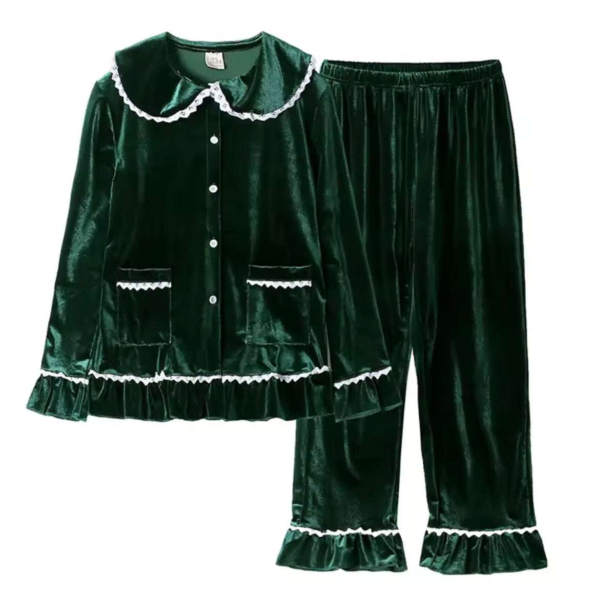 Green Velvet Pyjamas - Adult's Personalised