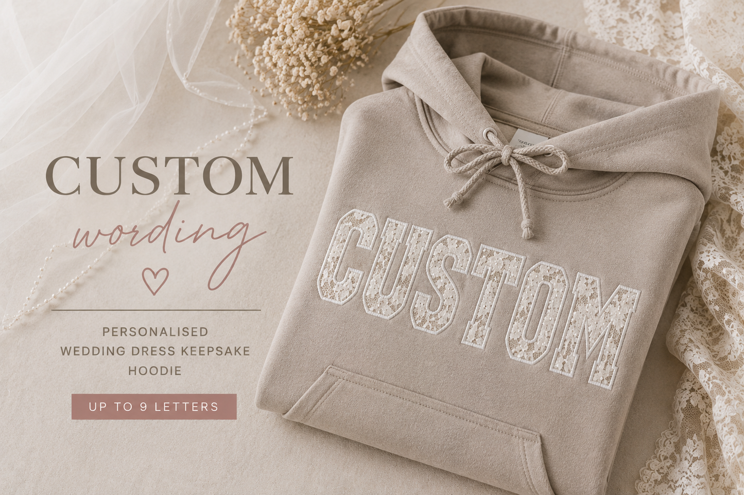 Custom Wedding Dress Keepsake Jumper | Personalised Appliqué Sweatshirt (Up to 9 Letters)