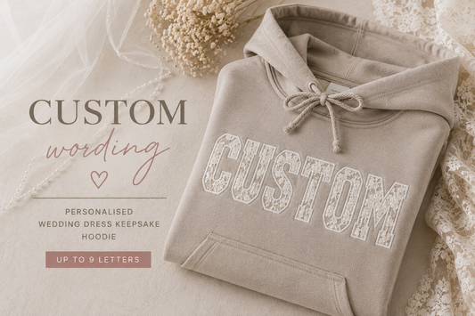 Custom Wedding Dress Keepsake Jumper | Personalised Appliqué Sweatshirt (Up to 9 Letters)