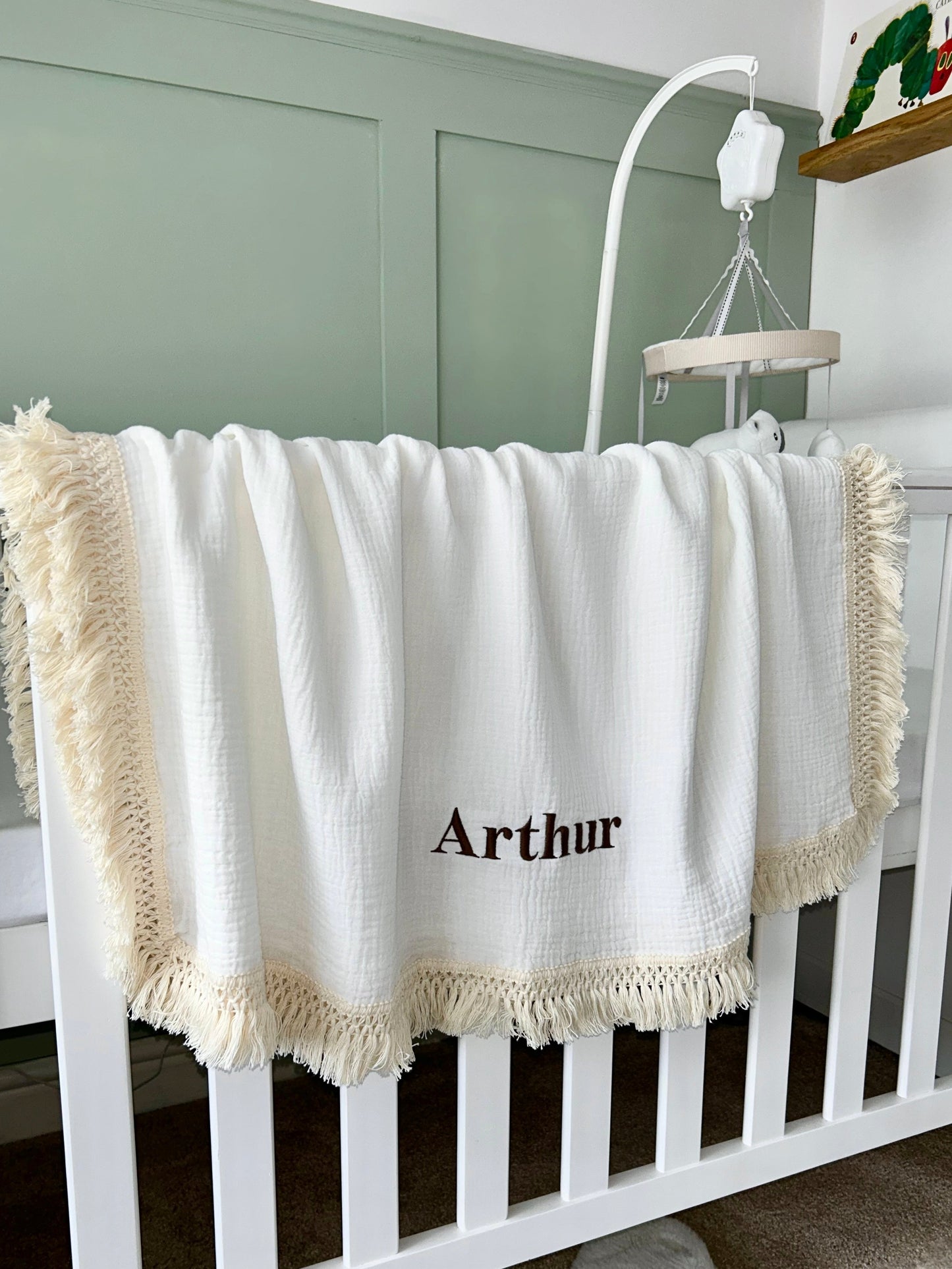 Personalised Muslin Blanket Organic Cotton - Embroidered