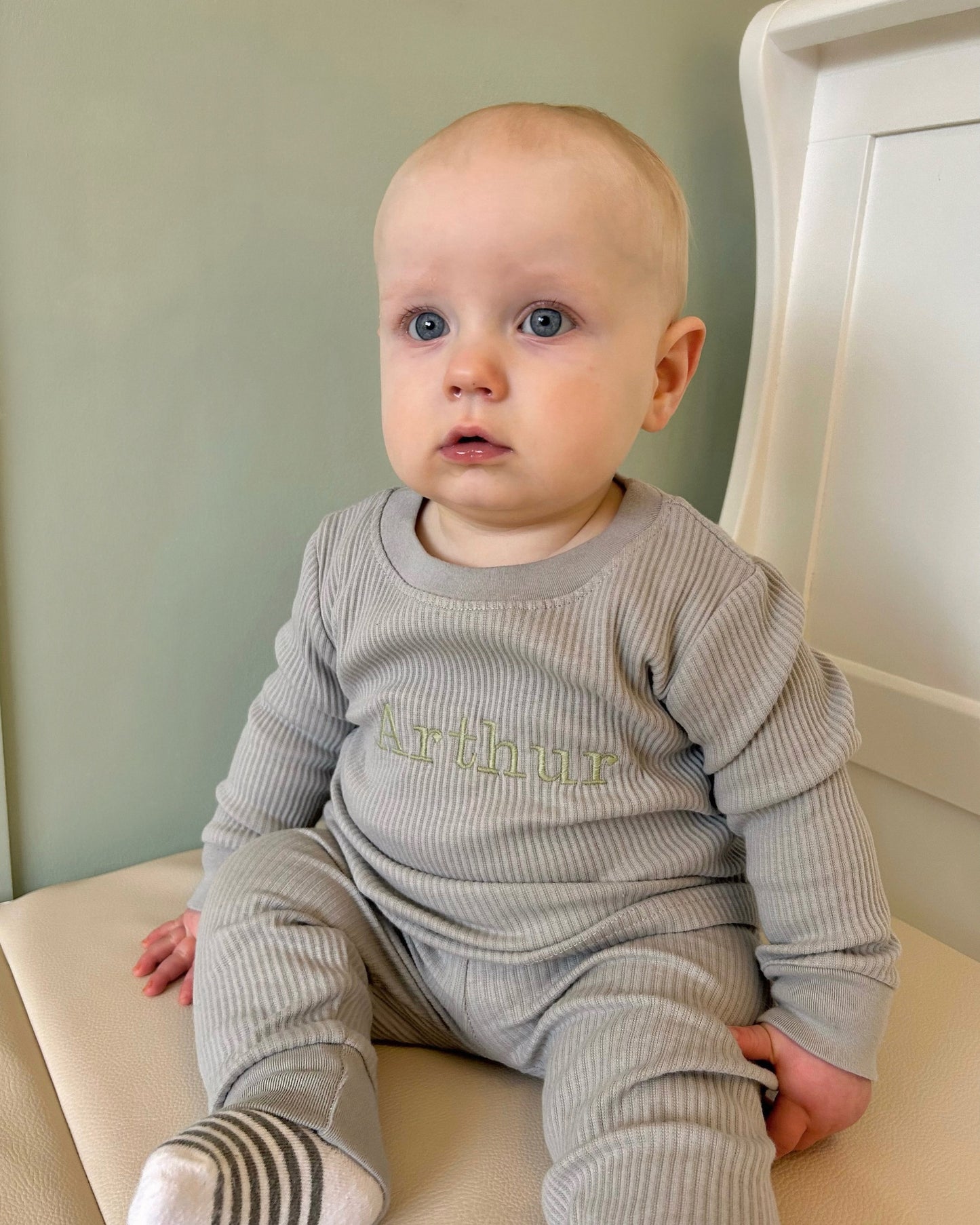 Personalised Baby and Children's Long Sleeve Ribbed Lounge Set - Embroidered