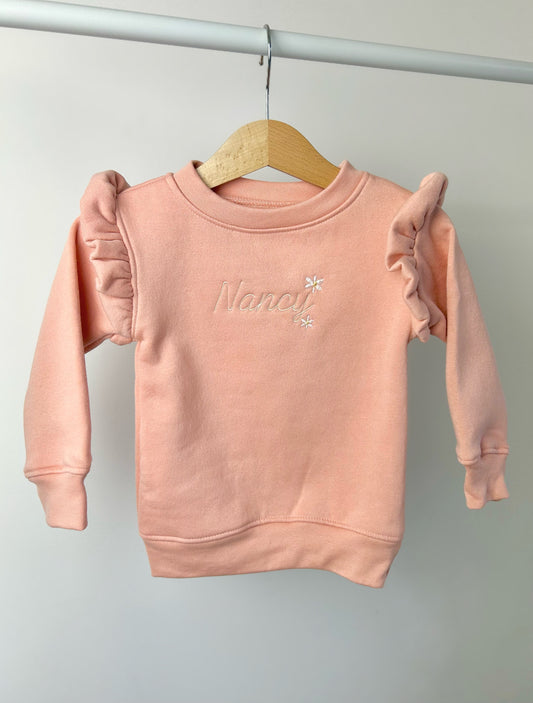 Personalised Children's Frill Shoulder Sweatshirt - Embroidered